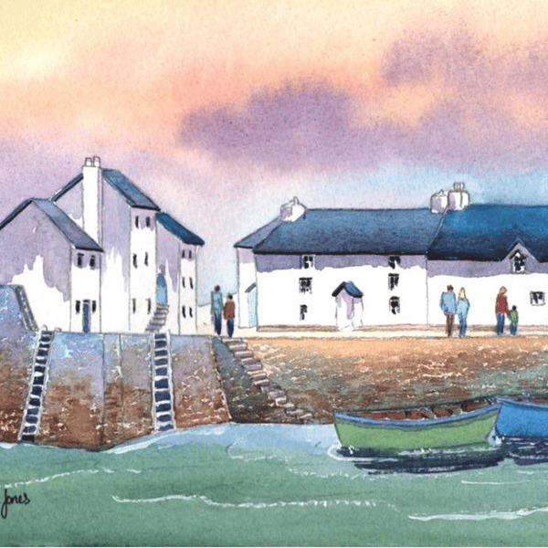 Polperro Walk, Cornwall, Watercolour Print, in 14 x 11 '' Mount, Gift idea
