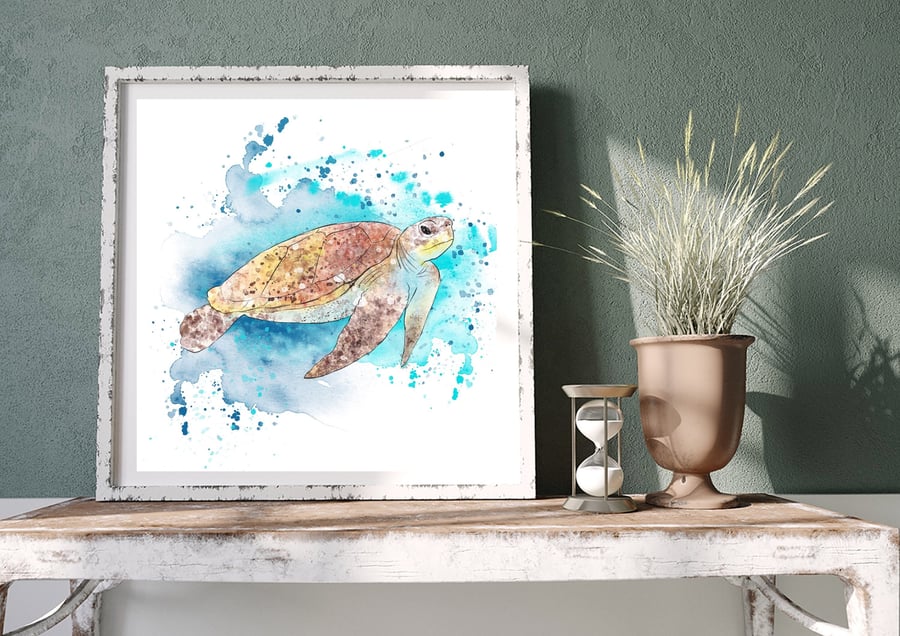 Turtle Watercolour Print Sealife Wall Art Turtle Home Decor Bathroom Decor 