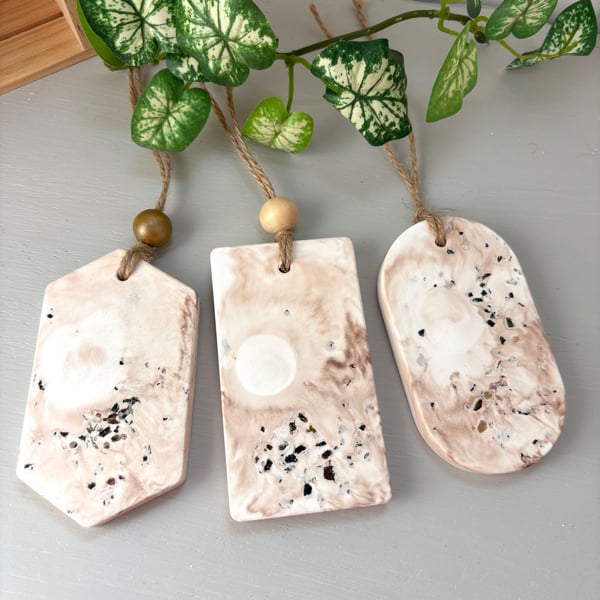 Set of 3 Blush Marble Hanging Fragrance Stones - Various Shapes