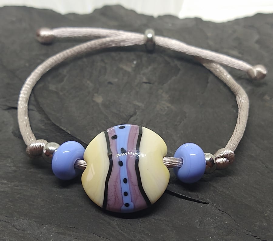 Blue and violet disco bead slider lampwork bracelet