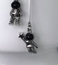 SPACEMAN STAR EARRINGS starfall mismatched cute cool silver plate - Image 7