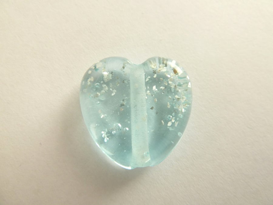 blue glitter heart handmade lampwork glass bead