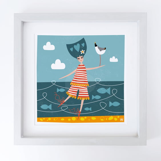 Swimming With The Fishes, woman wild swimming, original Giclee print