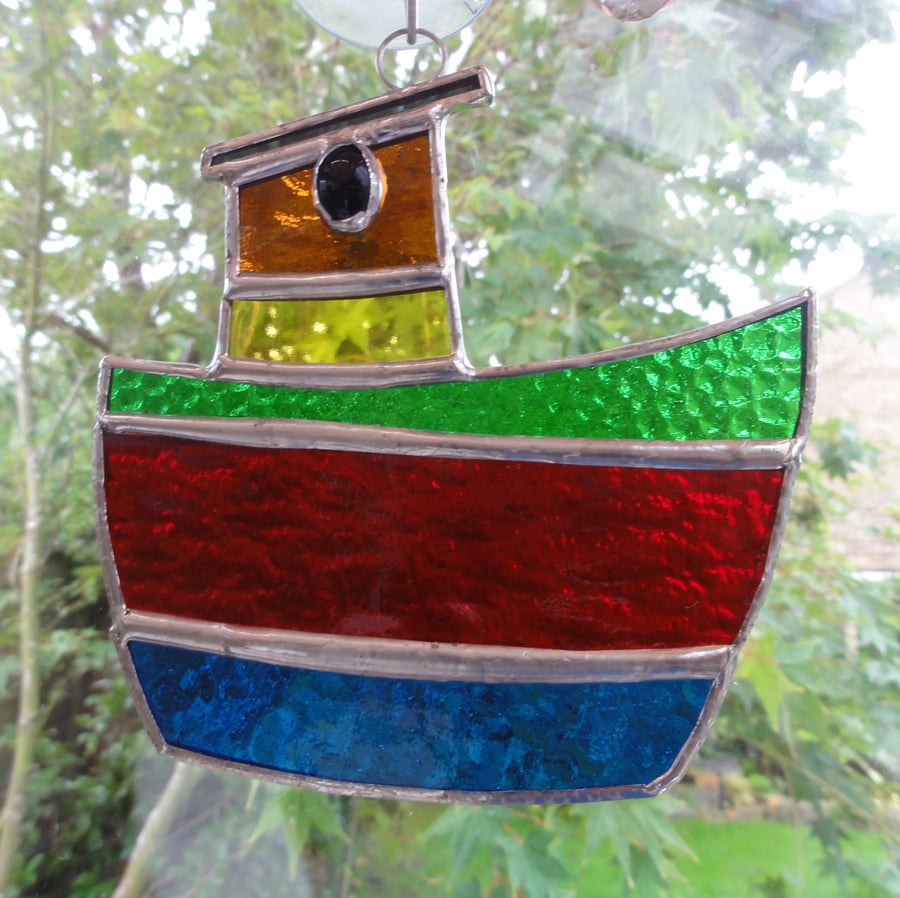 Stained Glass Tug Boat Suncatcher
