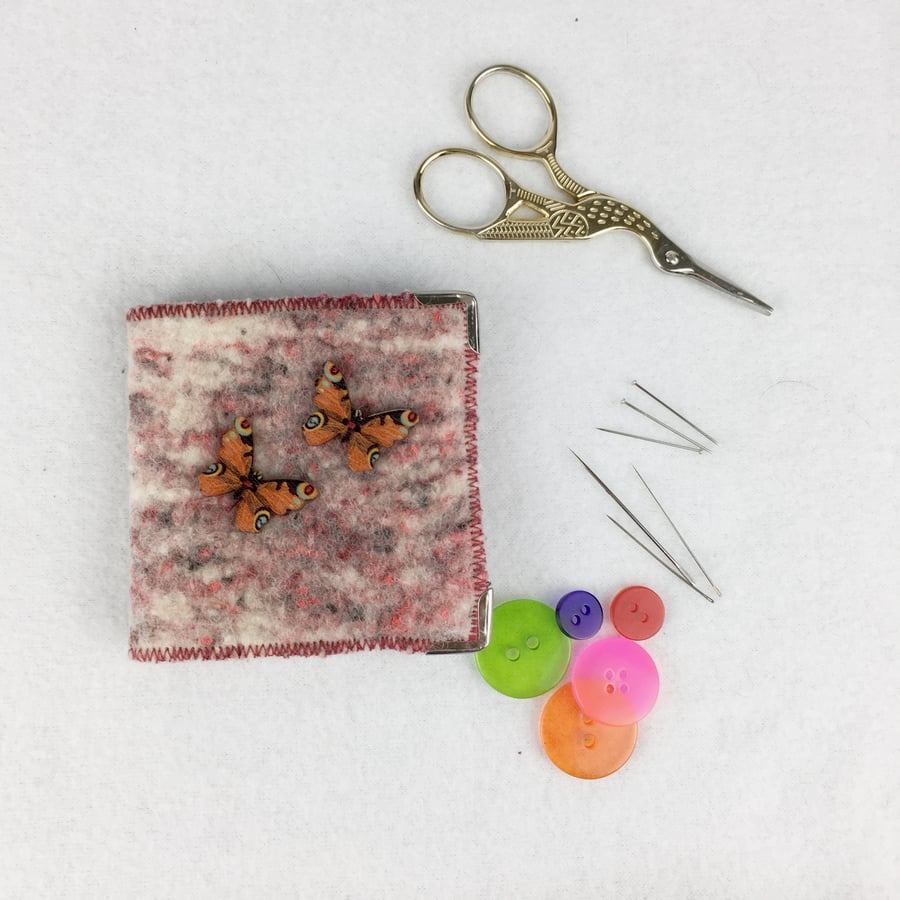 Seconds Sunday - Red "tweed" hand felted needle case 