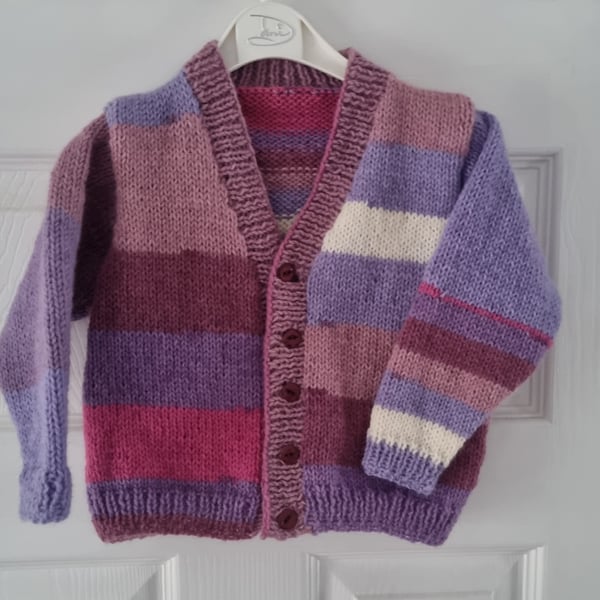 12 to 18 months hand knitted multi coloured cardigan 