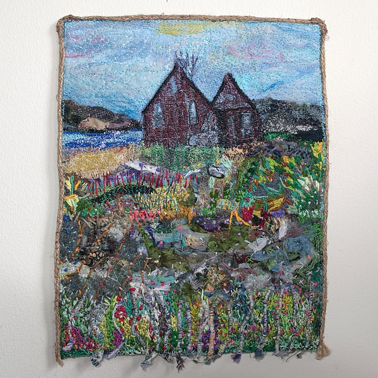 Textile Scottish landscape - old croft - eco gift - wall hanging - ready to hang