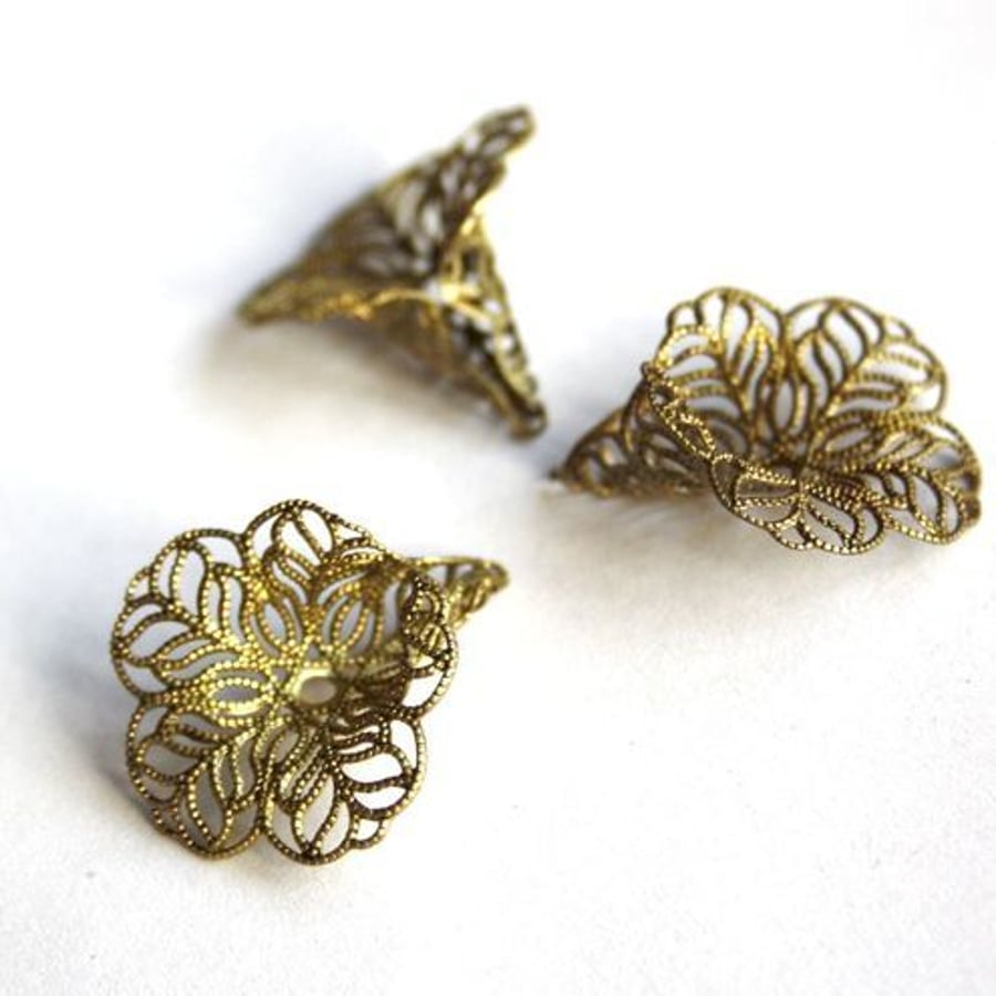 Antique Bronze Filigree Bead Cap 