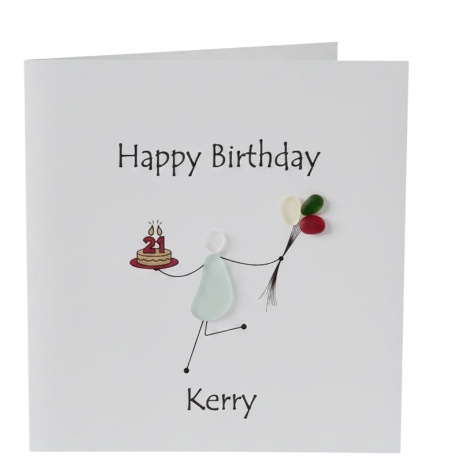 Personalised Birthday Card - Seaglass with balloons