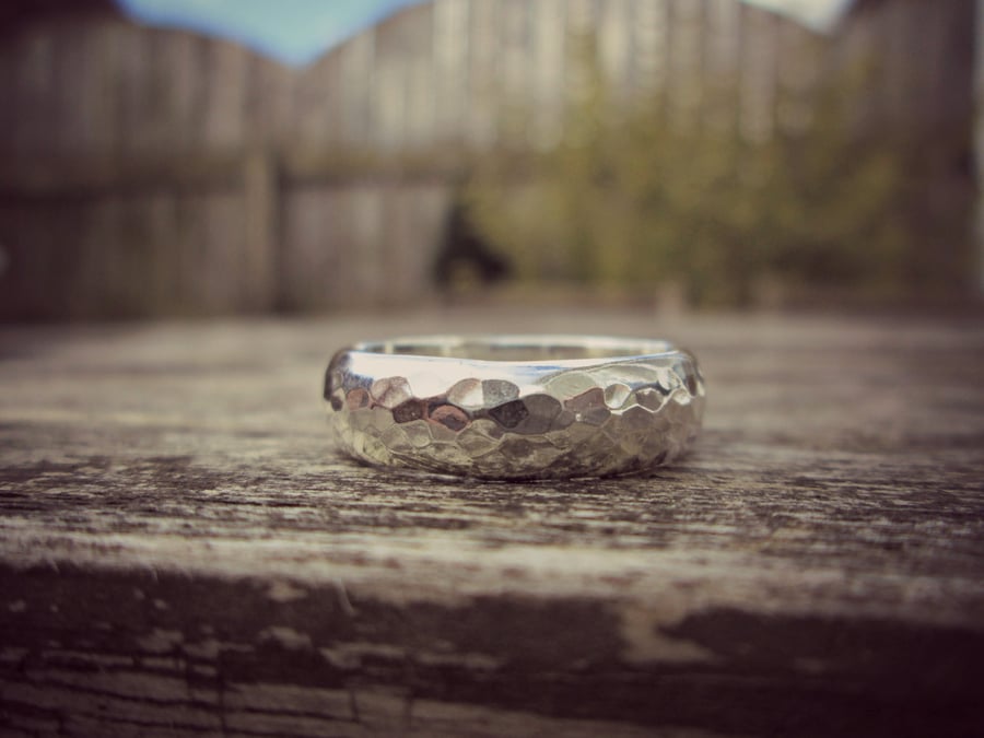 Silver Personalised Hammered Ring