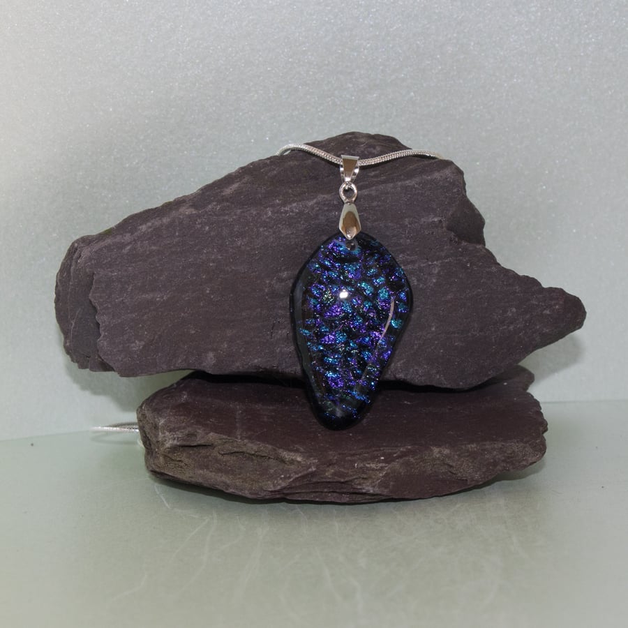 Unusually Shaped Blue & Green Dichroic Glass Pendant - 1140 