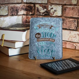 I am the Storm embroidered felt and leather kindle ereader ebook sleeve case