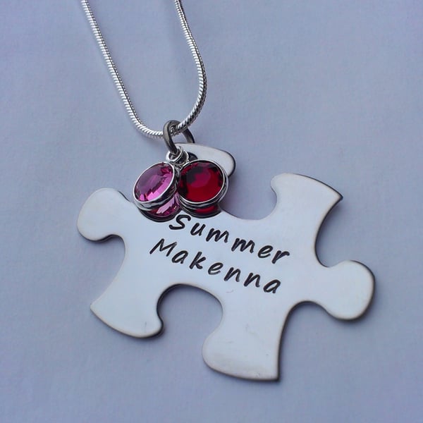 Hand Stamped personalised puzzle jigsaw piece name necklace