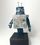 Handbuilt Ceramic Robot Figurine: Turquoise & Silver 'Wobot'