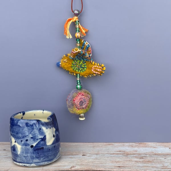 Felted hanging decoration - Yellow Bird
