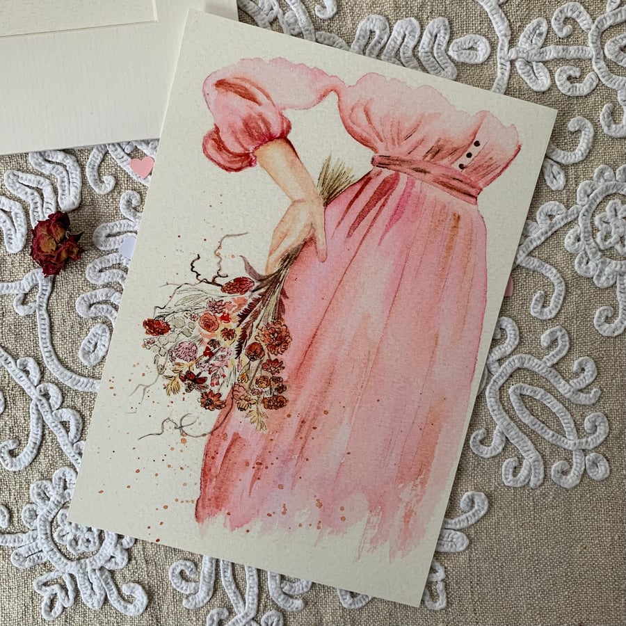 Pink Dress and Flowers - Giclée Fine Art Print
