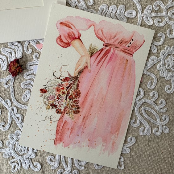 Pink Dress and Flowers - Giclée Fine Art Print