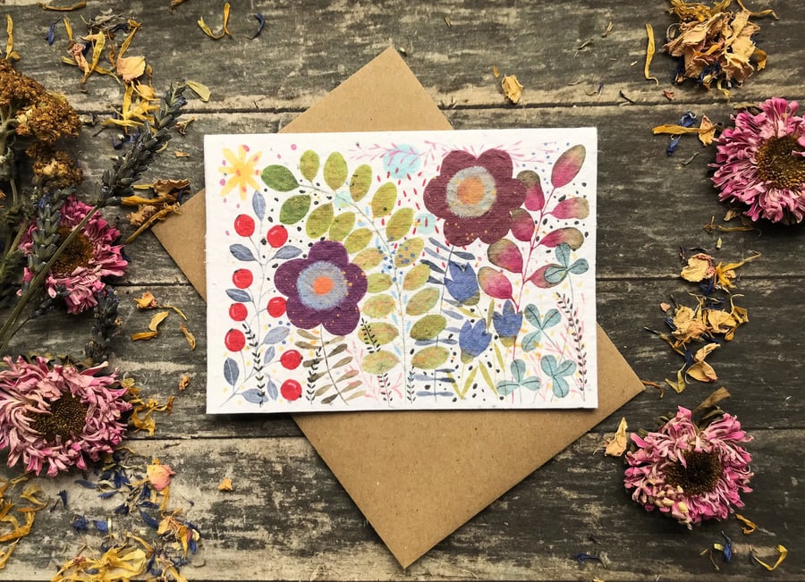 Plantable Seed Paper Birthday Card, Floral Note Cards, Floral greeting cards