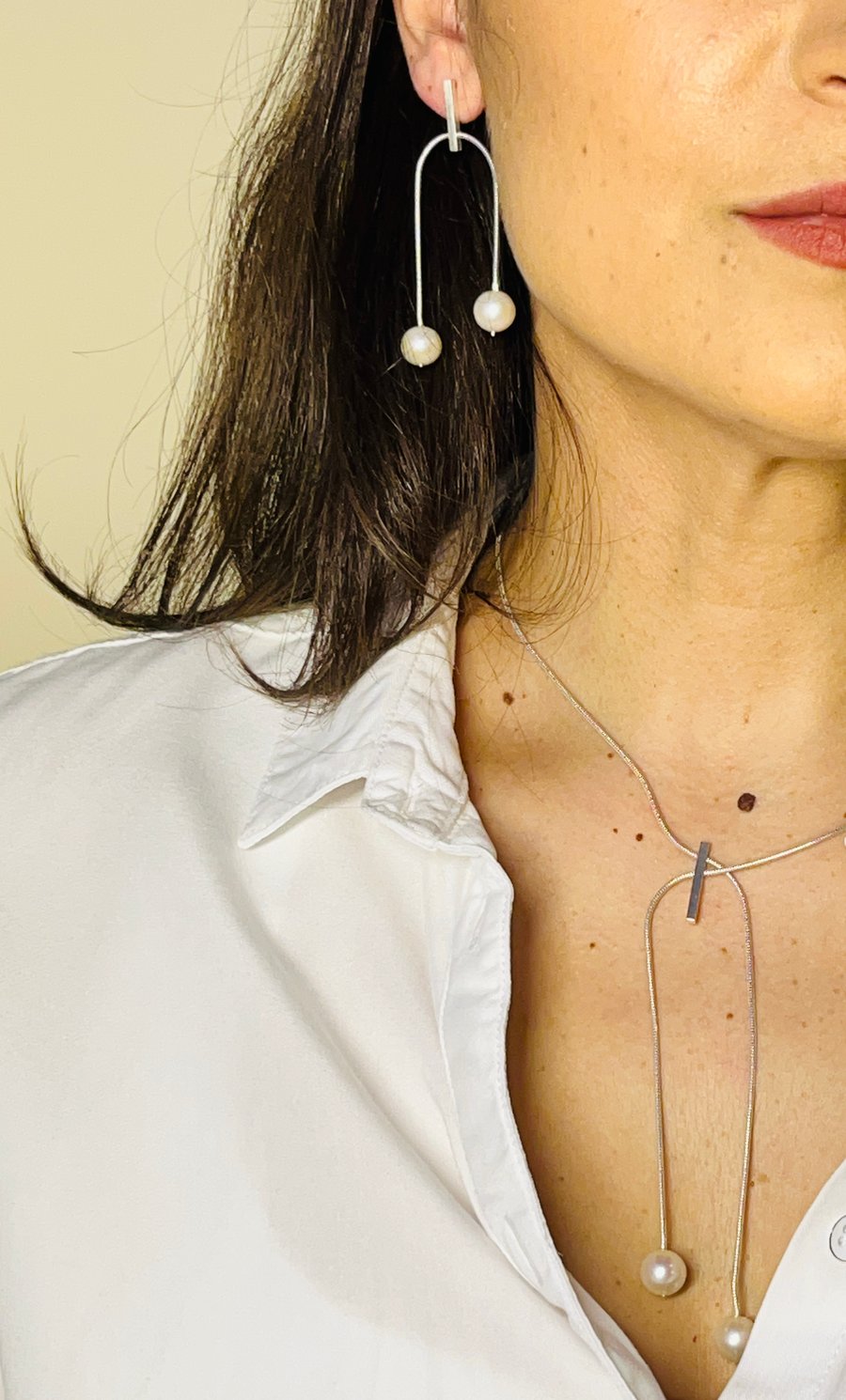 Modern Minimalist Sterling Silver & Cultured Freshwater Pearl Drop Earrings