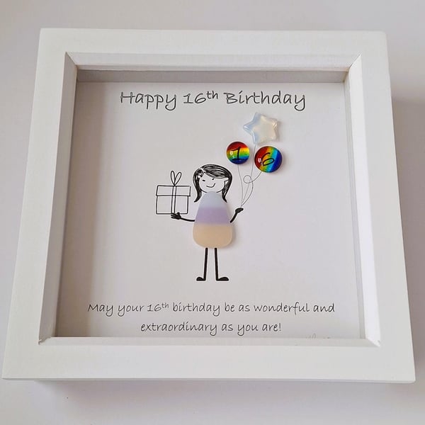 16th Birthday Sea Glass Art: Rainbow Balloon Gift