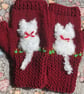 Soft pretty.  mittens with a fluffy white cat  on - Image 4