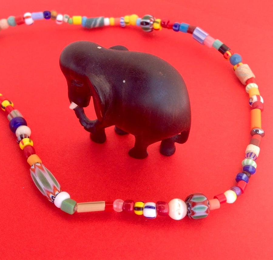 African bead mix necklace with small multicoloured beads