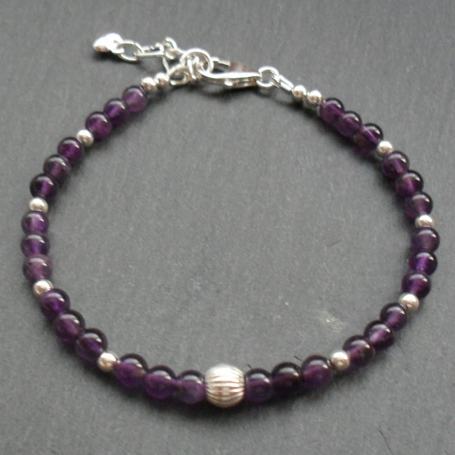 Purple African Amethyst Dainty Sterling Silver Bracelet Amethyst Bracelet