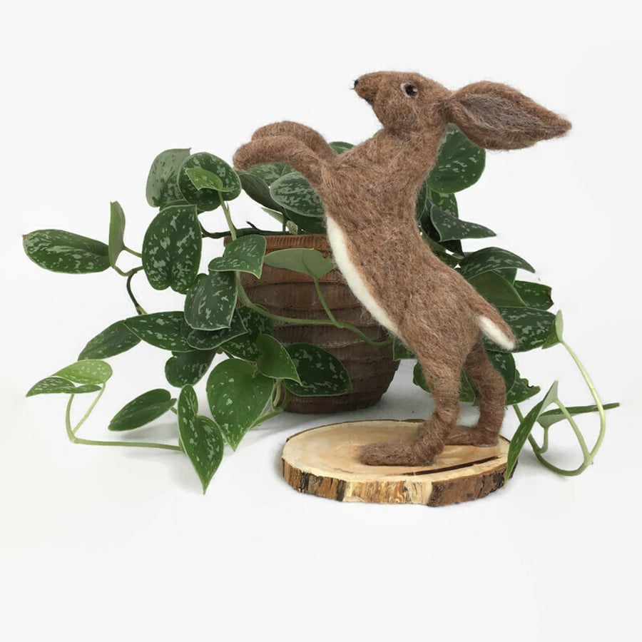 Needle felted boxing hare model, sculpture - Folksy