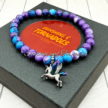 Purple Rain Jasper & Enamelled Unicorn Bracelet – Handmade Gemstone Jewellery UK