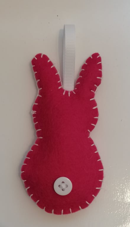 Handmade handsewn felt rabbit - pink to hang up