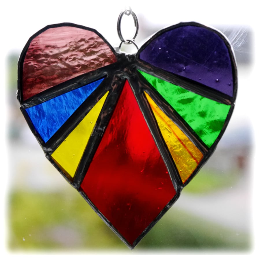 Love Heart (Rainbow) Stained Glass Suncatcher 8cm 024