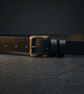 Vintage Aged Black Full Grain Leather Belt Distressed Buckle Mens Belt 38mm