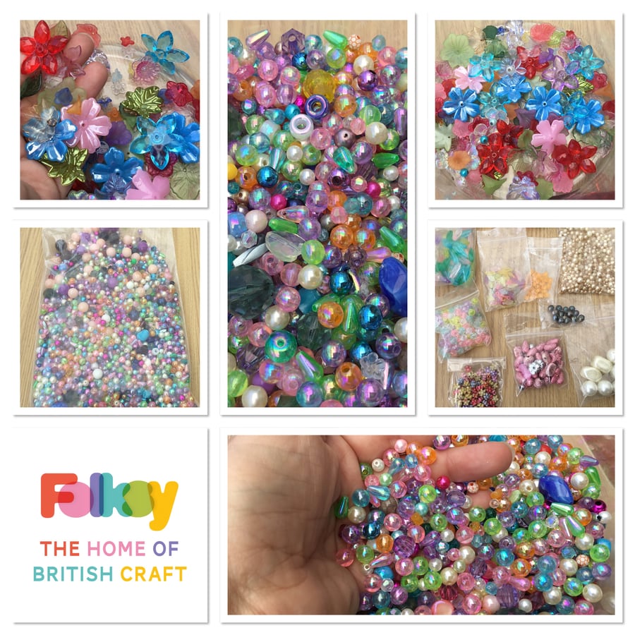 Huge Haul of Plastic Beads, Floral Beads, Facetted Beads, Faux Pearls and More.