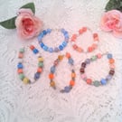 Multi Coloured Glass Cube Bead and Silver Spacer Bracelet, Gift for Her