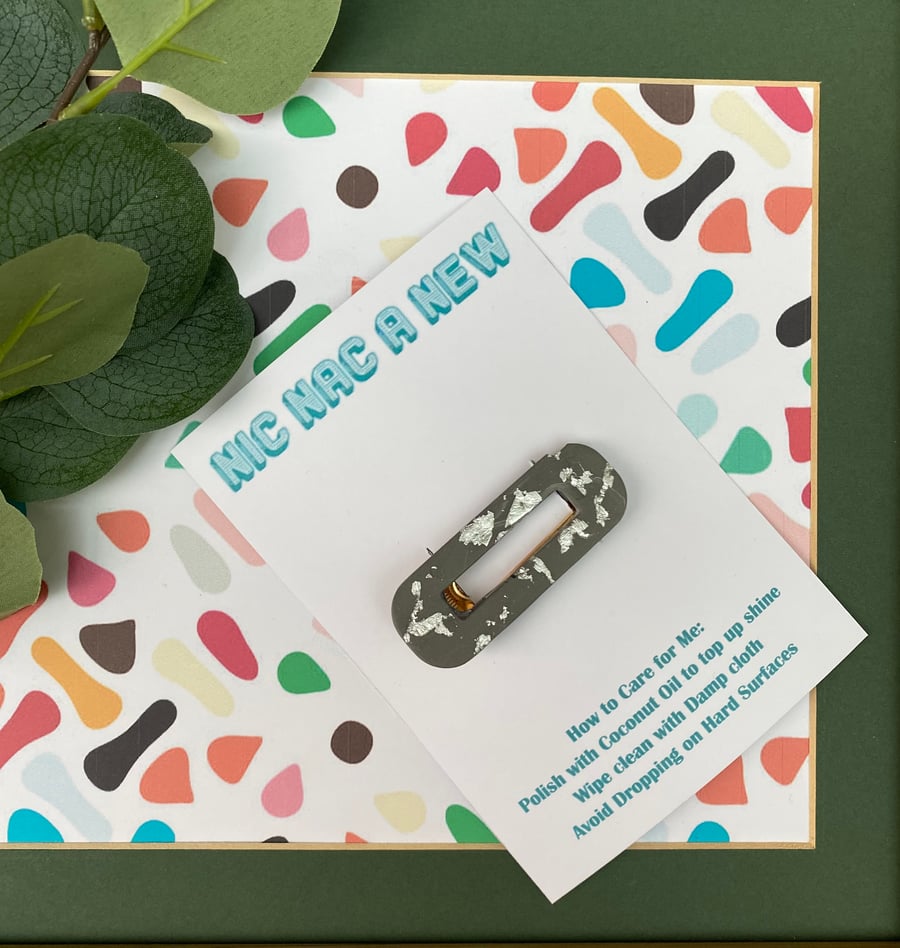 Grey and silver Hair Clip, Resin Hair Clip, jesmonite, eco Resin