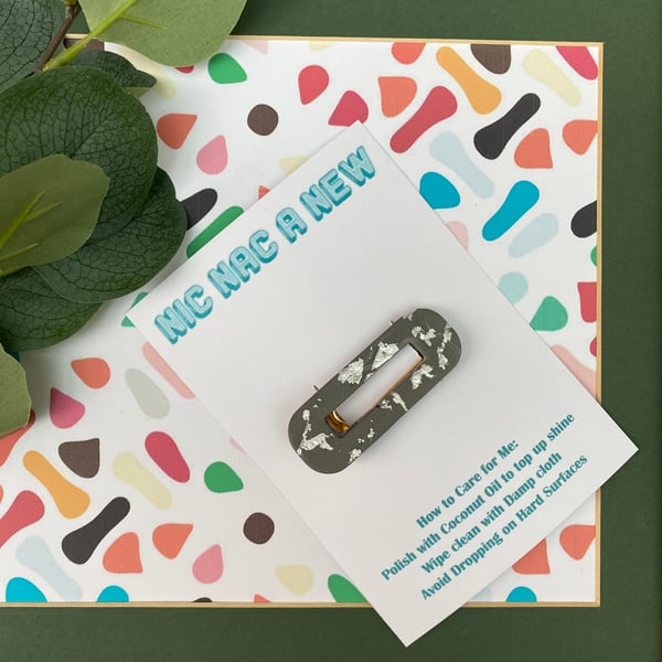 Grey and silver Hair Clip, Resin Hair Clip, jesmonite, eco Resin