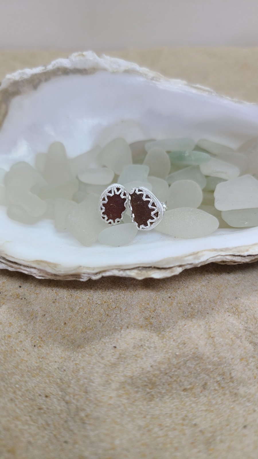 Amber sea glass and silver studs SE2