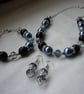 DEEP SLATE BLUE, BLACK AND RHINESTONE BRACELET.  614 - Image 5