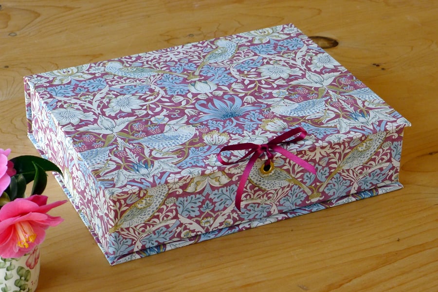 William Morris Box File in Strawberry Thief Petite Plum - Home Office
