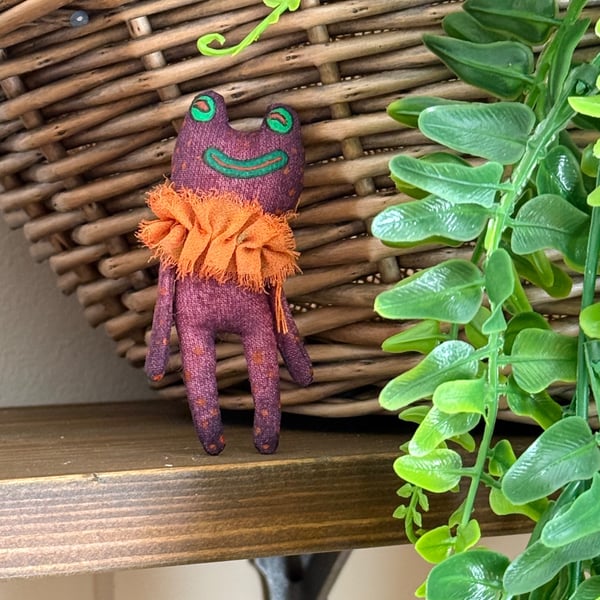 Hand Painted Miniature Frog Art Doll in Purple