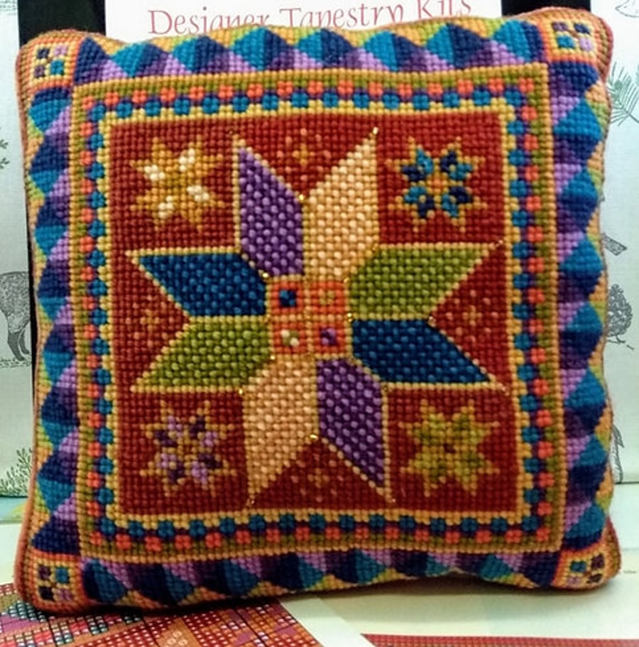 Star Tapestry Small Cushion Kit, Pillow, Counted, Beaded Embroidery, Needlepoint