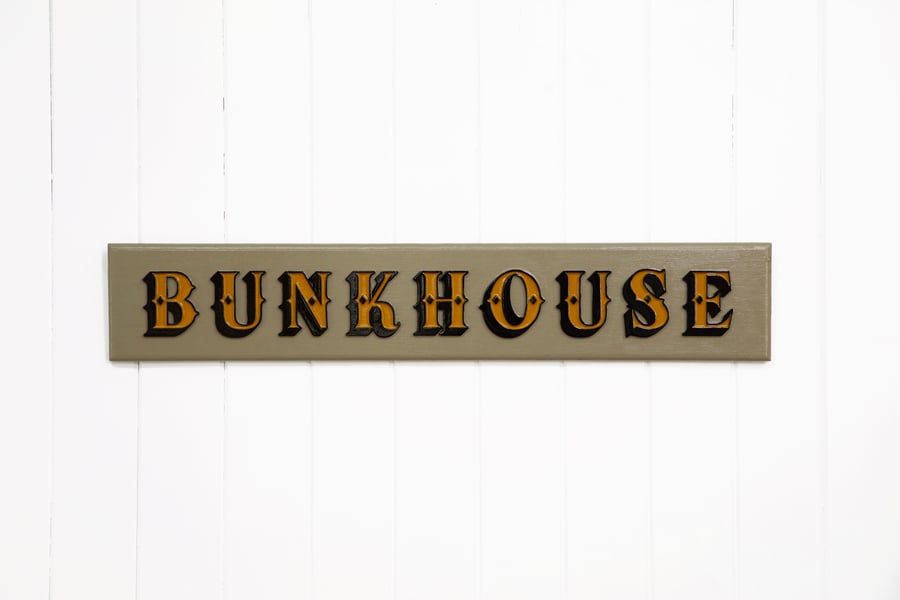 WOODEN TYPOGRAPHIC SIGN: BUNKHOUSE - STONE