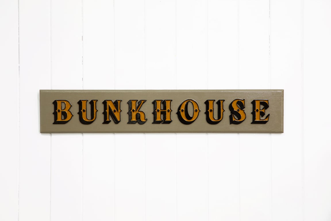 WOODEN TYPOGRAPHIC SIGN: BUNKHOUSE - STONE