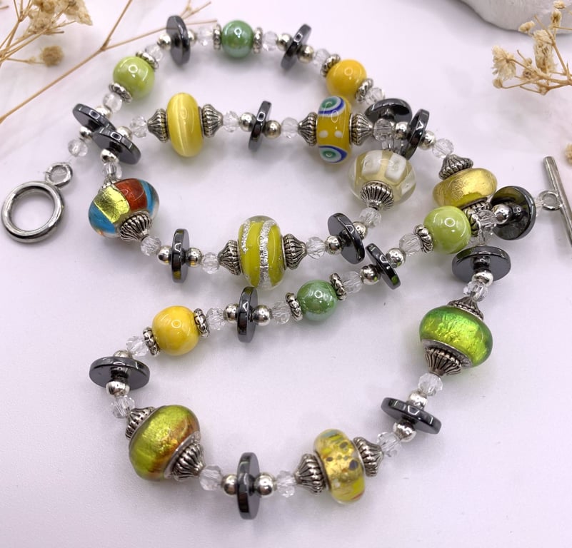 Venetian Glass Lampwork Boho Necklace and Earrings