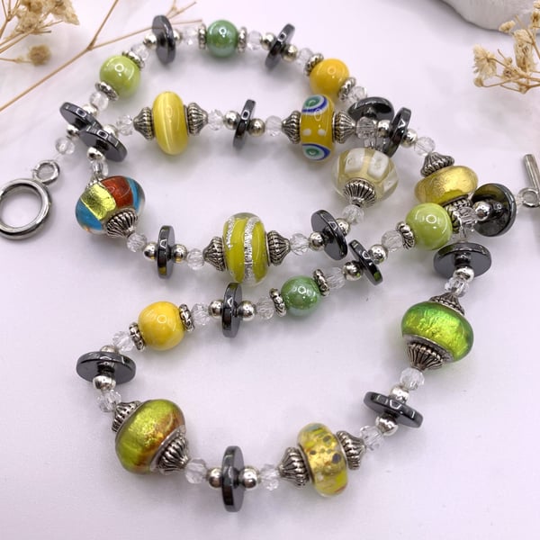 Venetian Glass Lampwork Boho Necklace and Earrings