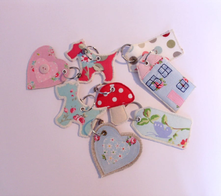 Fabric key rings, key fob, key chain, key holder, pair of keyrings