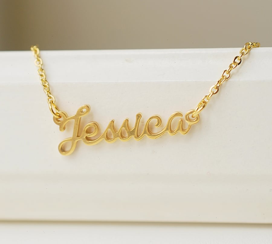 18k Gold plated Jessica nameplate name pendant necklace, Jessice name gift