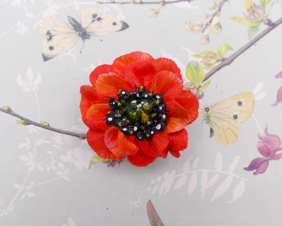 Stunning 3D Red POPPY BROOCH Remembrance Lapel Flower Pin HANDMADE HAND PAINTED