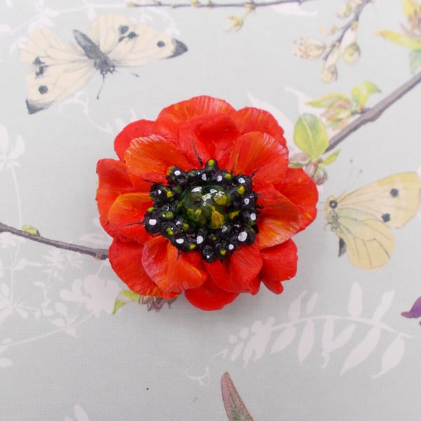 Stunning 3D Red POPPY BROOCH Remembrance Lapel Flower Pin HANDMADE HAND PAINTED