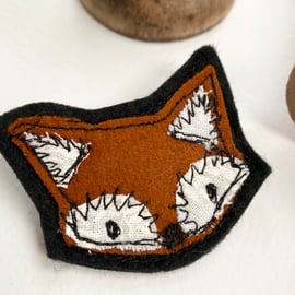 Upcycled fox brooch pin or badge. 